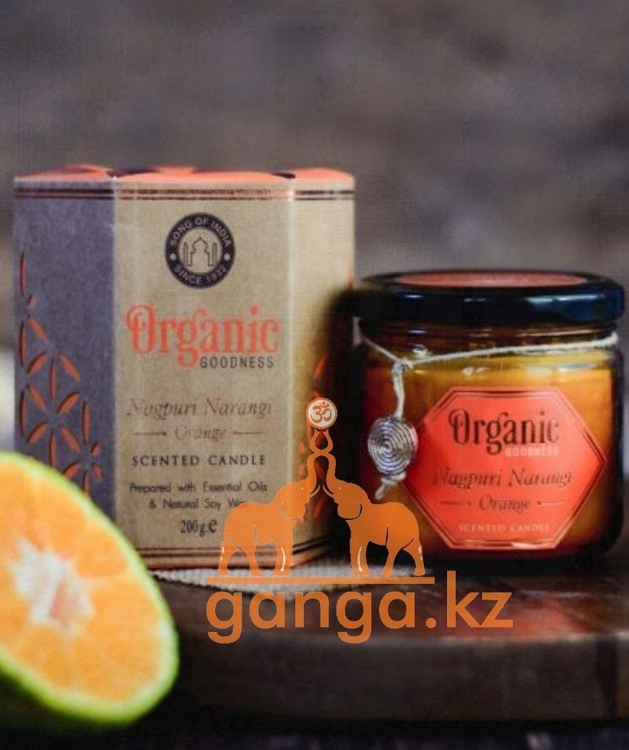 Ароматическая свеча Апельсин (Nagpuri narangi orange scented candle ORGANIC GOODDNESS), 200 гр