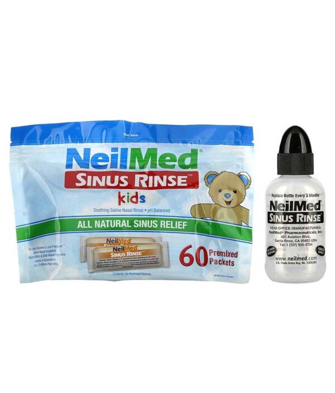 NeilMed Для детей, средство для полоскания носовых пазух, от 2 лет, 60 пакетиков с готовой смесью - фото 3 - id-p102162613