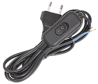 Шнур УШ-1КВ опрессованный с вилкой со встроенным выключателем 2х0,75/2м черный IEK