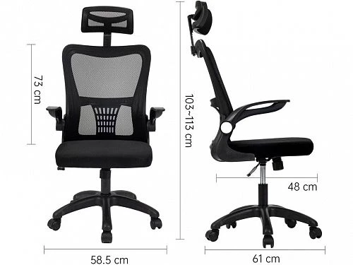 Кресло офисное Deli "Kantor Plus", ткань, спинка сетка, подголовник, черное - фото 2 - id-p102242732