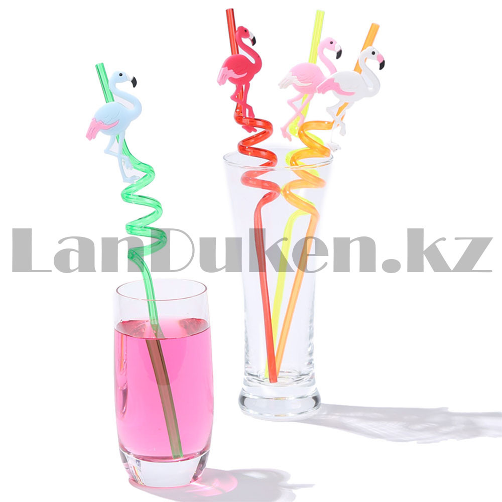 Трубочки для коктейлей многоразовые из твердого пластика фламинго
