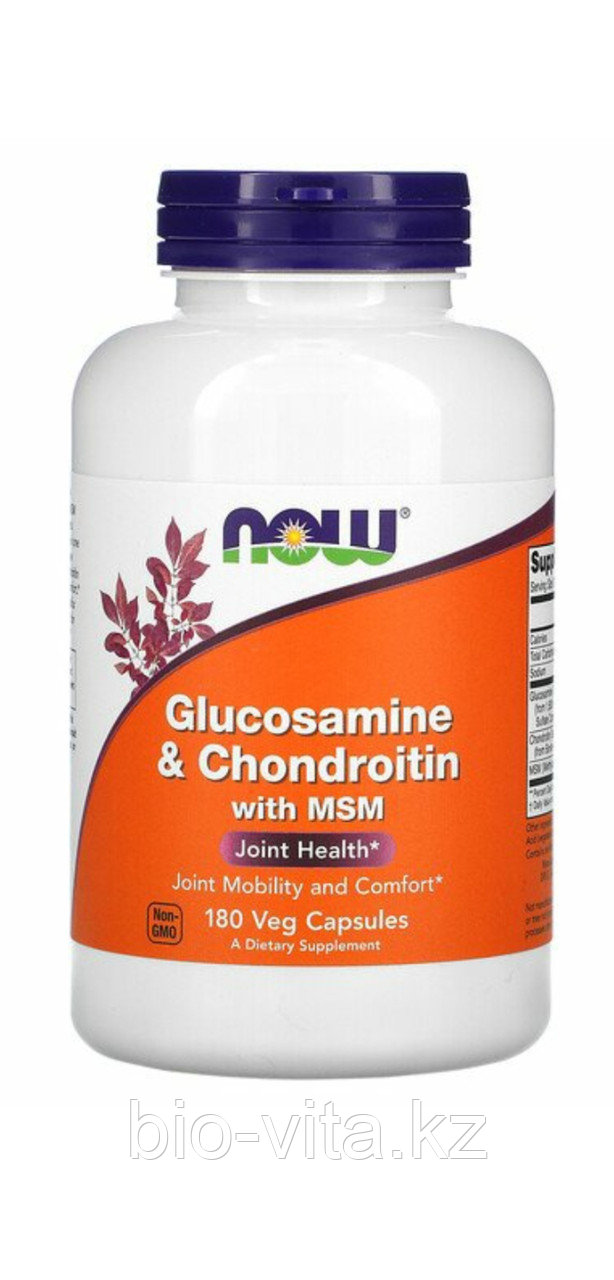 Глюкозамин и хондроитин + МСМ. Now Foods, Glucosamine & Chondroitin with MSM, 180 Capsules