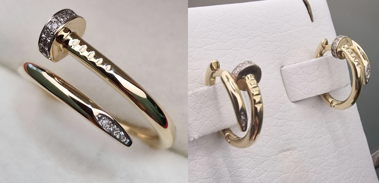 Золотой набор с бриллиантами ( кольцо 0.053Сt VS1/H, VG - Cut,серьги 0.06Ct VS1/H, VG-Cut)