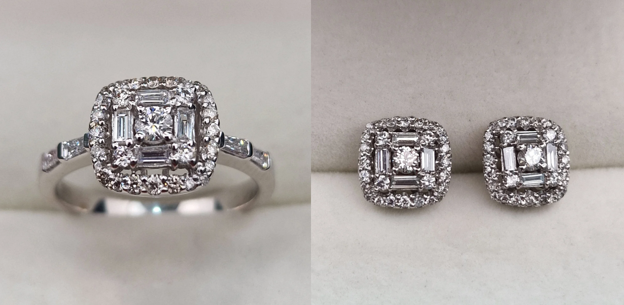 Золотой набор с бриллиантами (кольцо 0.96Сt VS1/H VG-Cut, серьги 0.76Ct VS1/H, VG-Cut)