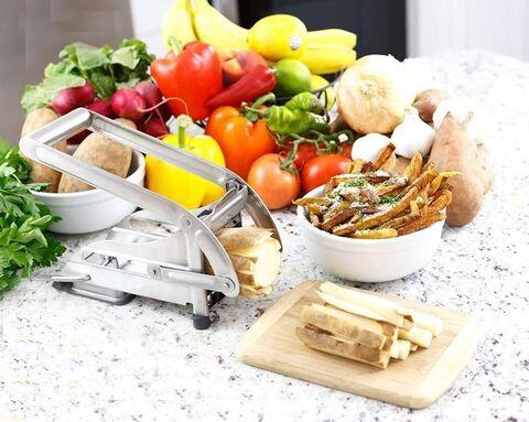 Аппарат из стали для нарезки картофеля фри, овощей и фруктов «Potato Press» с 2 ножами - фото 6 - id-p102323907