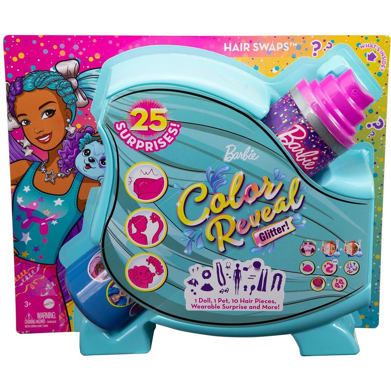 Barbie Блеск Цветное перевоплощение, Кукла-сюрприз Сменные прически Барби, Color Reveal HBG41