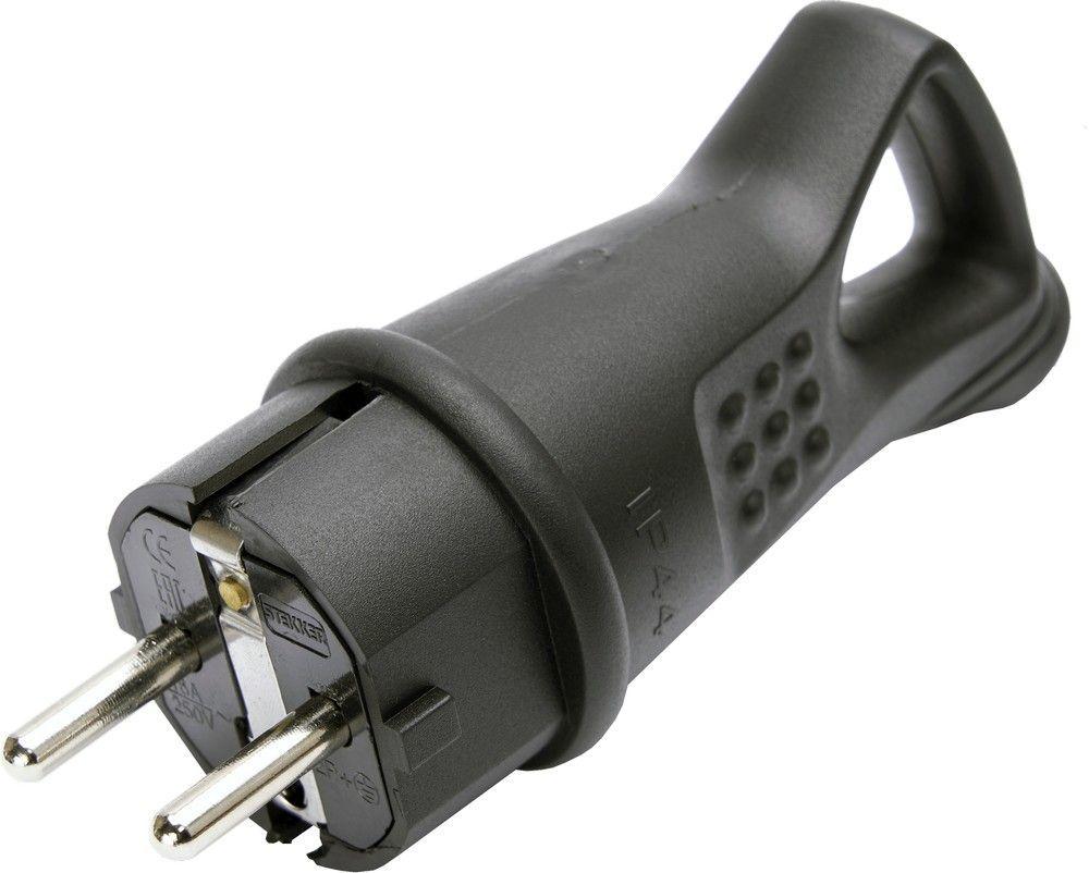 Вилка угловая с/з STEKKER, RPG16-30-442, каучук, 250В,16A, IP44, черный, фото 1