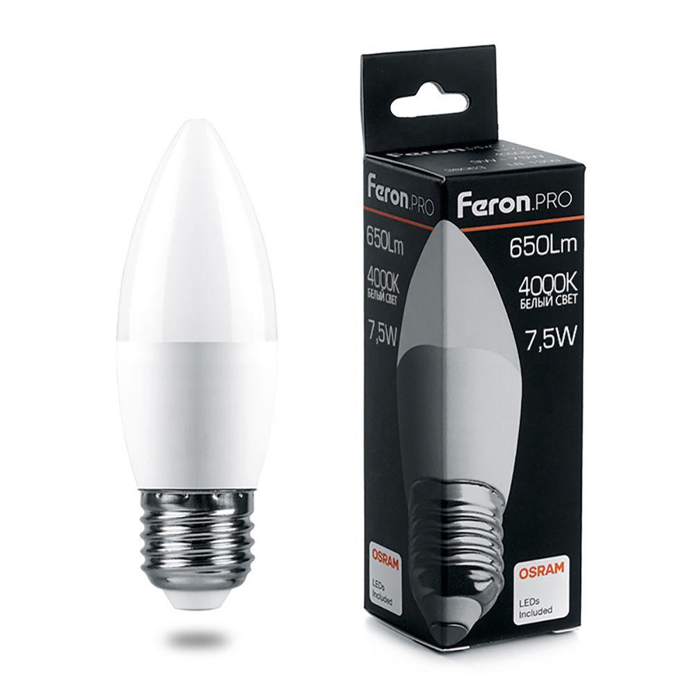 Лампа светодиодная Feron. PRO LB-1307 Свеча E27 7.5W 175-265V 4000K