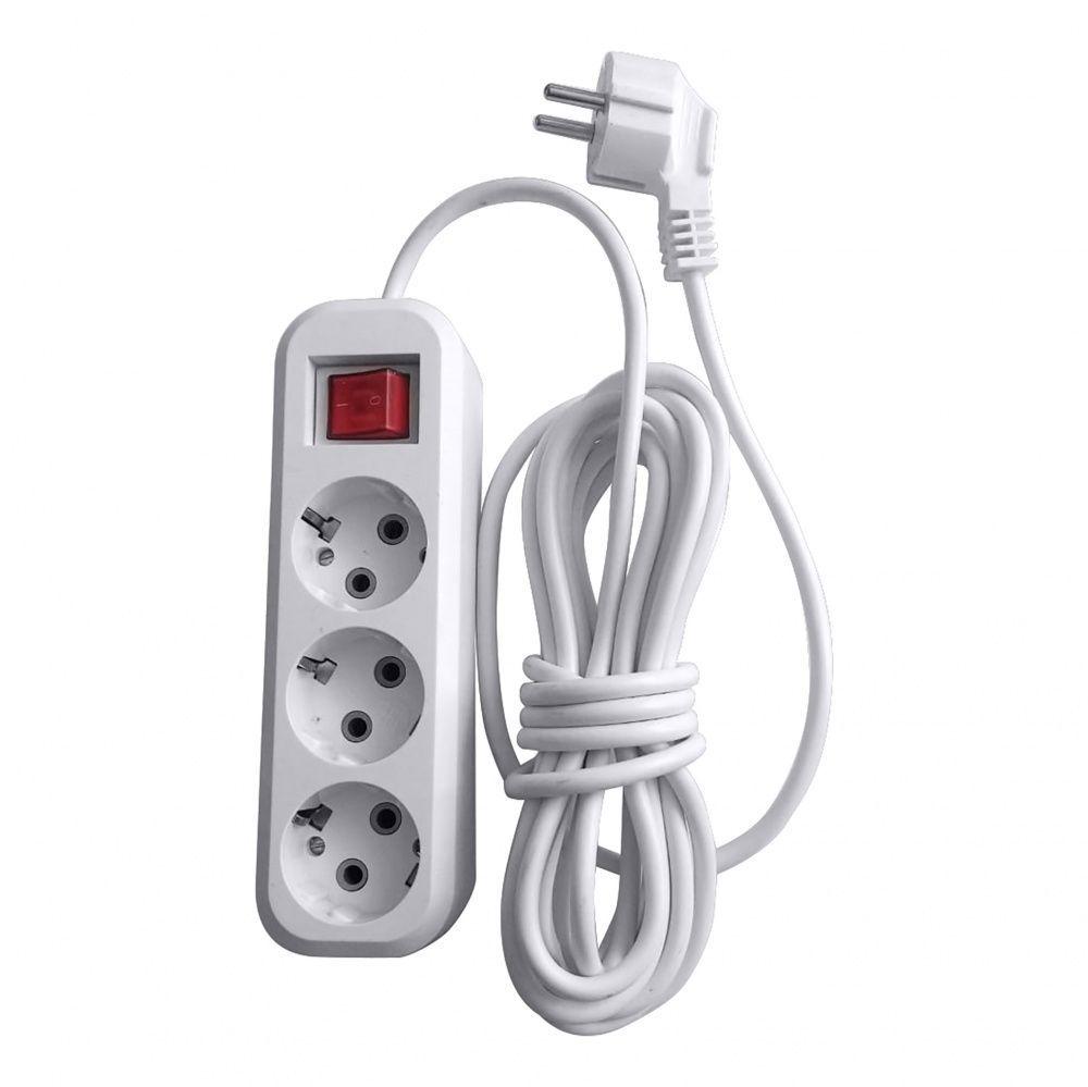 Удлинитель трехместный с/з с выключателем STEKKER HM03-31-03 3x0,75, 3м, серия Home (У10А-002), белый, фото 1