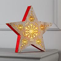 Светодиодная фигура «Звезда со снежинками» 30 × 30 × 5 см, дерево, батарейки АААх2 (не в комплекте), свечение