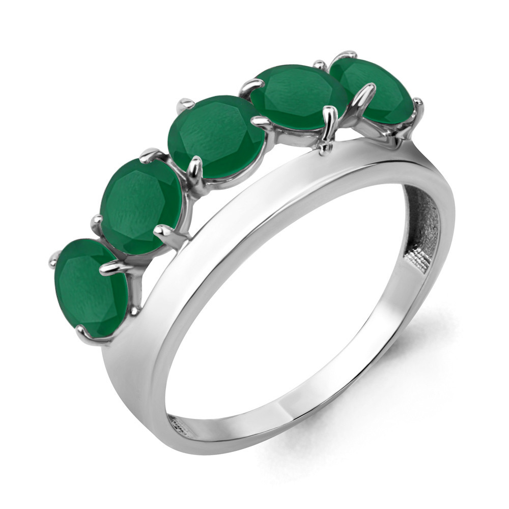 Серебряное кольцо Агат зеленый Aquamarine 6905509.5 покрыто родием - фото 1 - id-p62993791