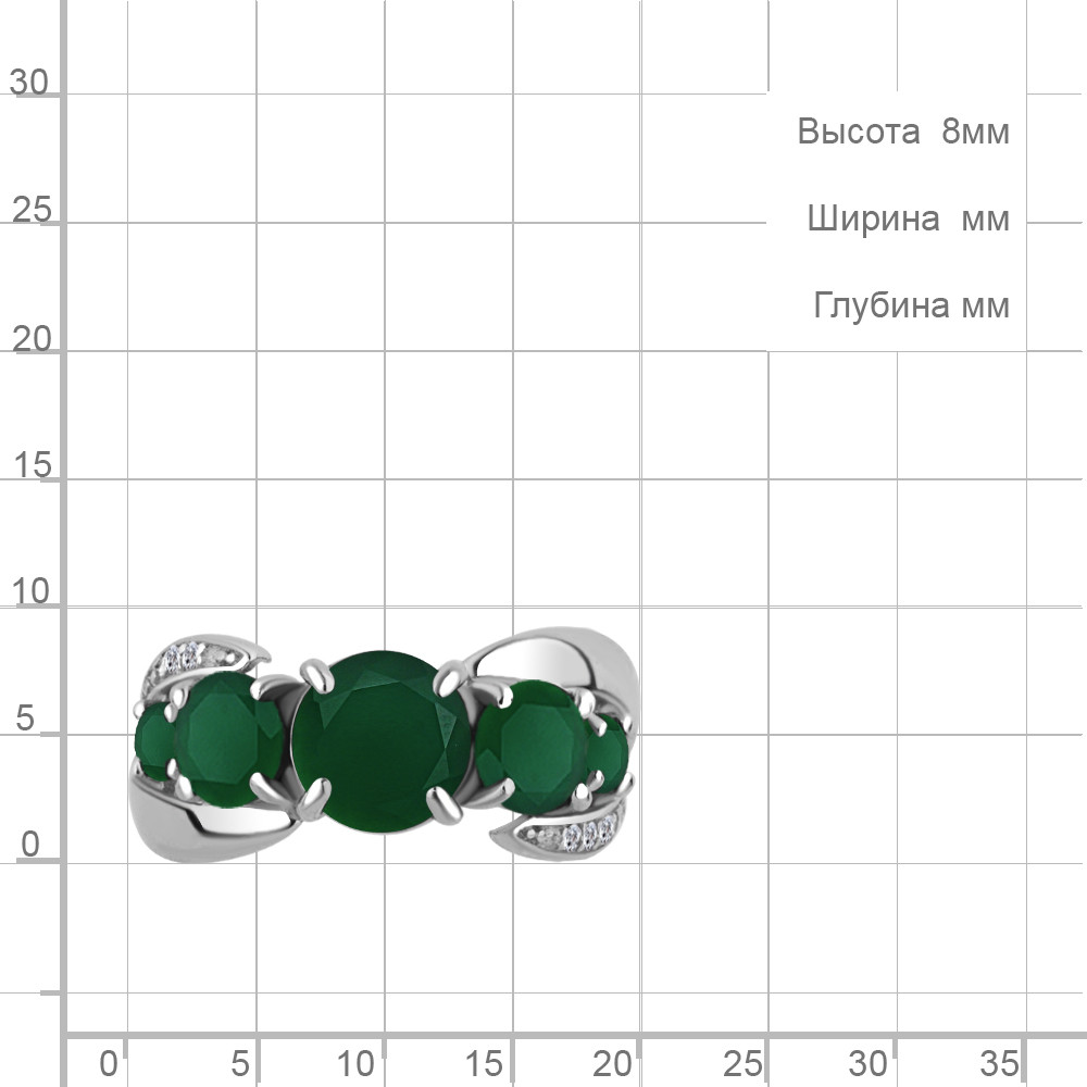 Серебряное кольцо Агат зеленый Фианит Aquamarine 6592609А.5 покрыто родием - фото 2 - id-p67759684