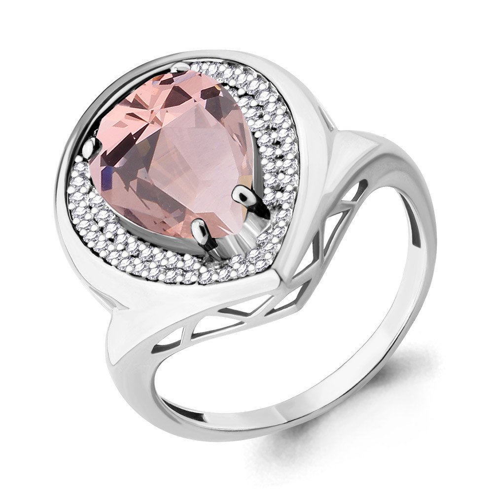 Серебряное кольцо  Наноморганит  Фианит Aquamarine 6903390А.5 покрыто  родием