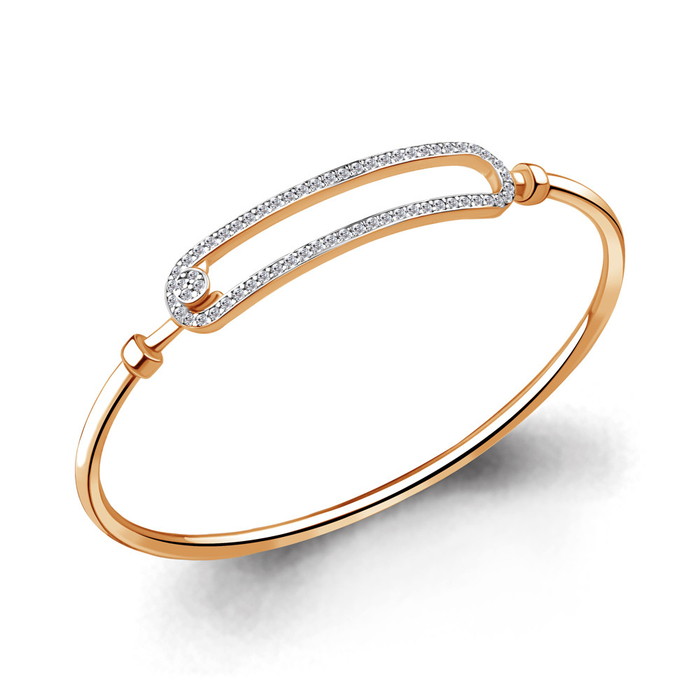 Жёсткий серебряный браслет Aquamarine 74516А.6 позолота