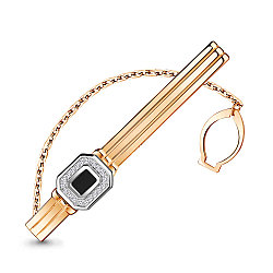 Зажим для галстука из серебра  Фианит  Фианит черный Aquamarine 70443Ч.6 позолота