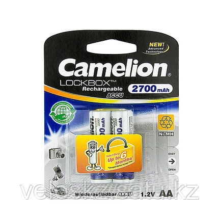 Camelion Аккумулятор AA CAMELION NH-AA2700LBP2 Lockbox Rechargeable,1.2V, 2700 mAh, 2 шт. в блистере, фото 2