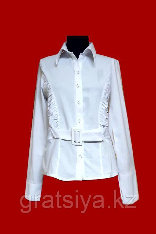 Драпированная Женская Белая Рубашка с Длинными Рукавами 44 размера - фото 1 - id-p102351292