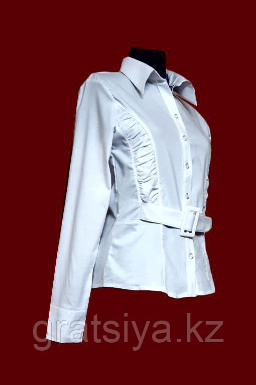 Драпированная Женская Белая Рубашка с Длинными Рукавами 44 размера - фото 2 - id-p102351292