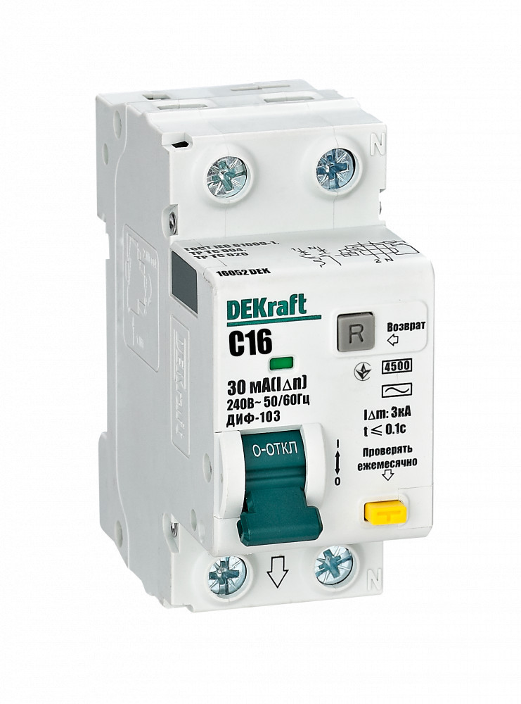 Автоматический выключатель дифференциального тока ДИФ103-4,5кА-1N-016A-030-C АВДТ /16052DEK/