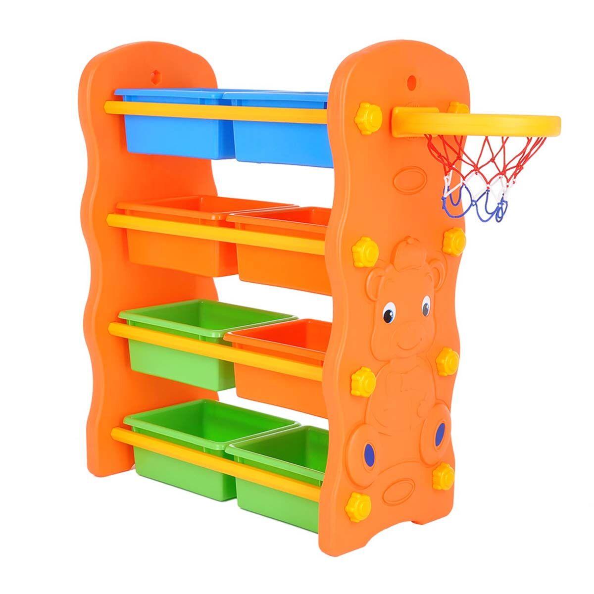 EDU-PLAY Стеллаж 3в1 для игрушек с ящиками+баскетбольное кольцо (84х43х106h см) - фото 1 - id-p98813442