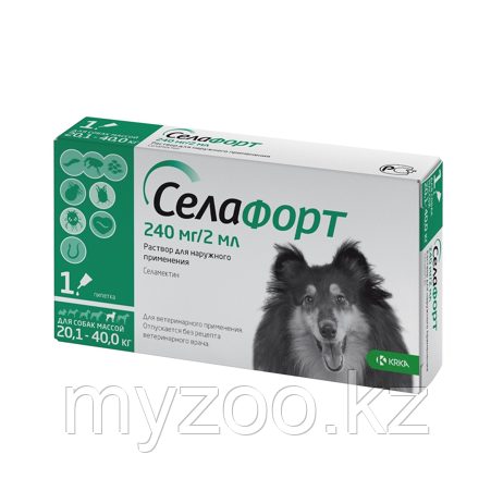 Селафорт Для Собак массой 20-40кг Капли антипаразитарные 240мг/2мл 1пипетка