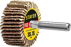 Круг шлифовальный лепестковый на шпильке, STAYER P60, 30х15 мм (36606-060)