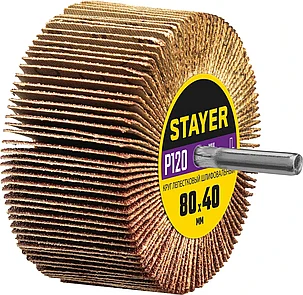 Круг шлифовальный лепестковый на шпильке, STAYER P120, 80х40 мм (36609-120), фото 2