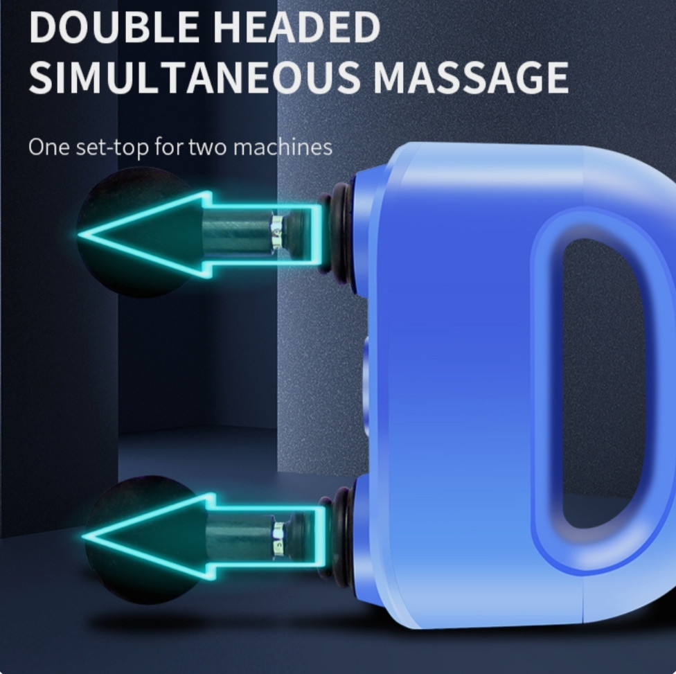 Ударный массажер Double Head Massage Gun массажный пистолет c 4 насадками - фото 4 - id-p102371396