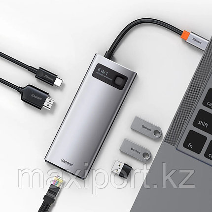 Хаб USB-концентратор Baseus Metal Gleam Series 6-in-1 Multifunctional Type-C HUB Lan Hdmi usb pd, фото 2