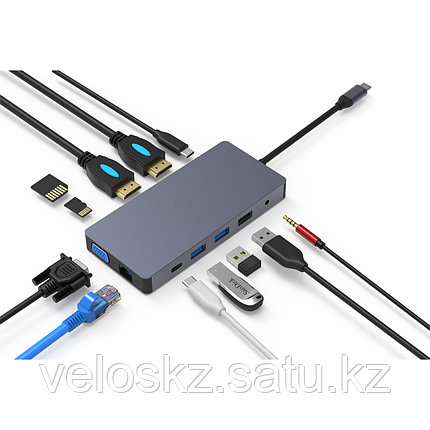 Переходник X-Game XGH-1201, 1xUSB3.1, 1xVGA, 1xPD, 2xHDMI, 1xRJ45, 1xSD,1xTF, 3xUSB3.0, Алюминий, фото 2