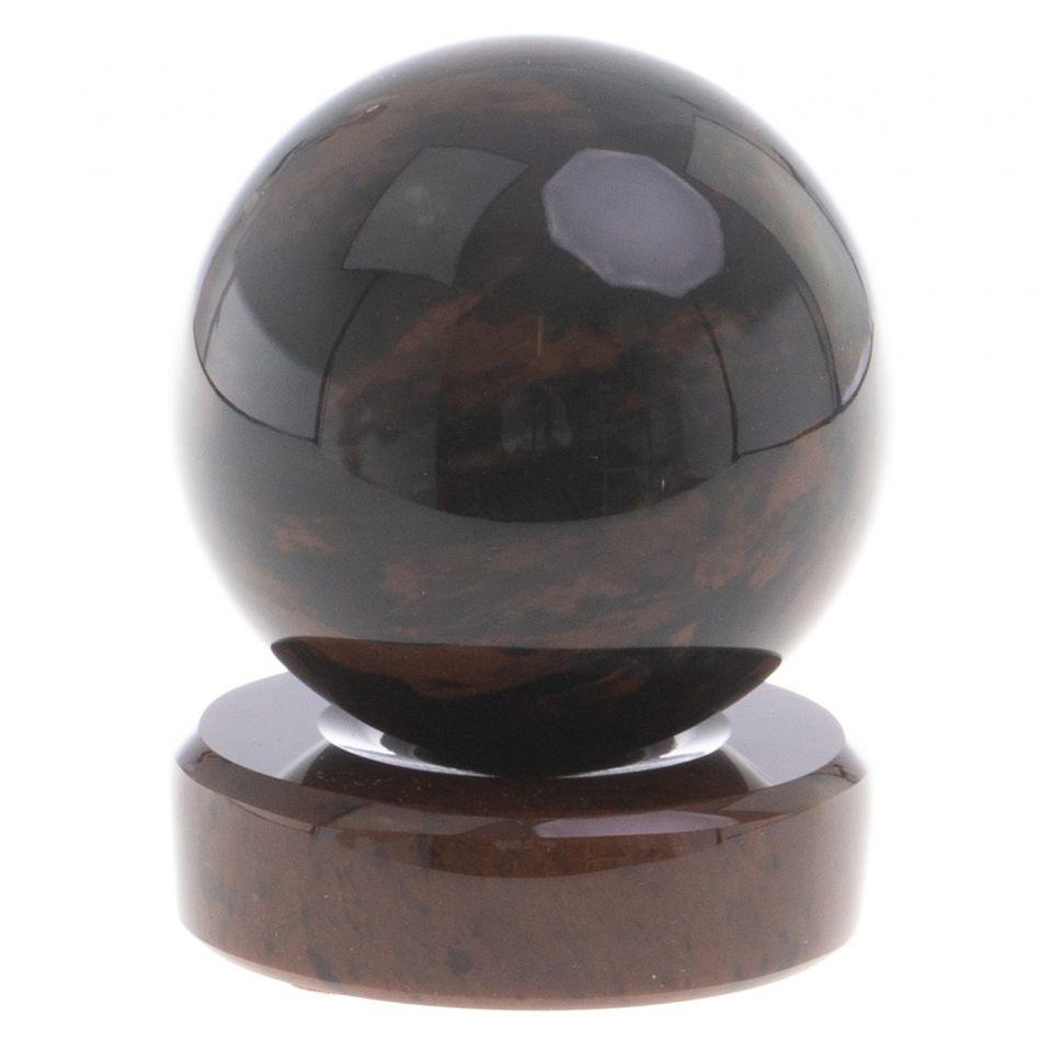 Шар из обсидиана 7,5 см коричневый на подставке / шар декоративный / шар для медитаций / каменный шарик / - фото 1 - id-p102392225