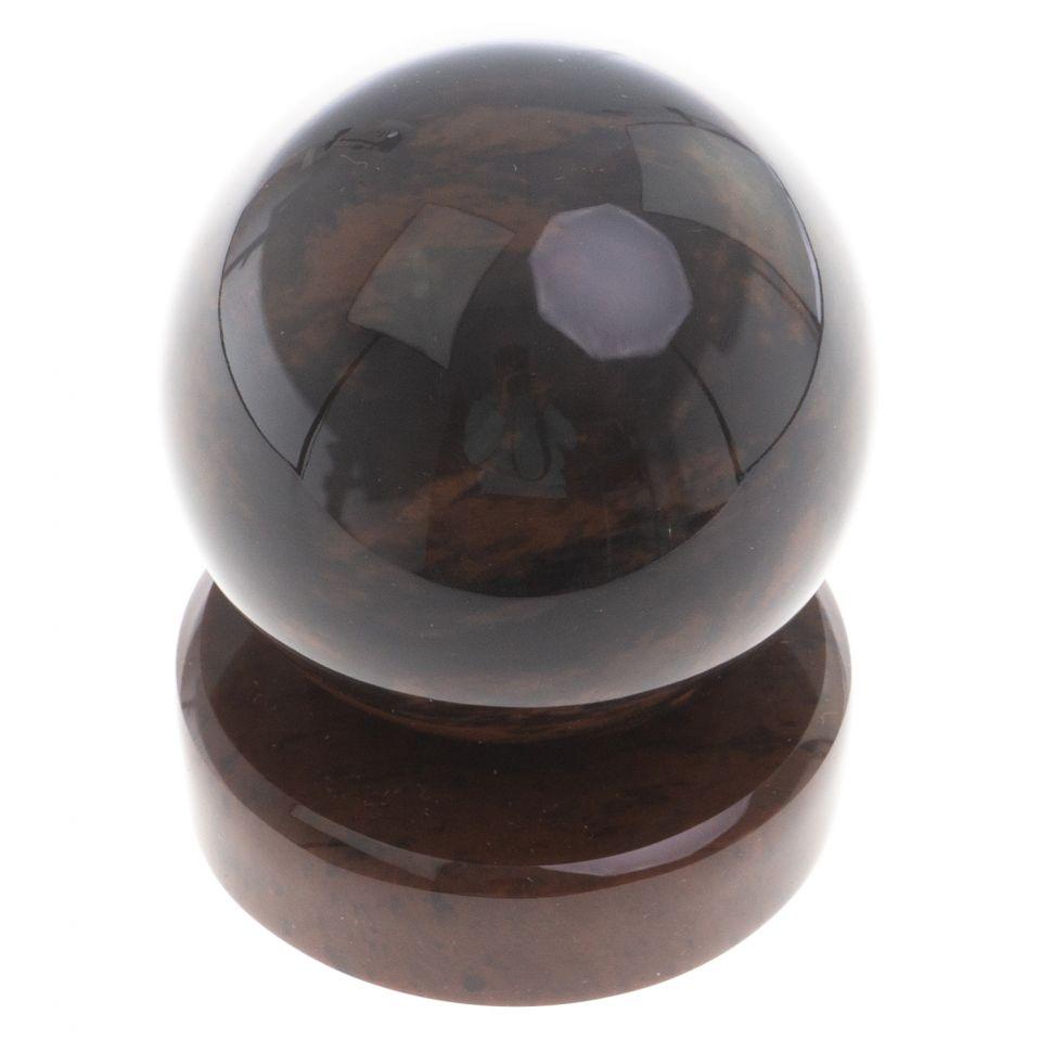Шар из обсидиана 7,5 см коричневый на подставке / шар декоративный / шар для медитаций / каменный шарик / - фото 2 - id-p102392225