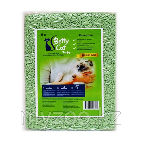 Betty Cat Green tea Tofu комкующий наполнитель зеленый чай, уп. 2.5кг (6л) - фото 1 - id-p102393002