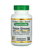California gold nutrition EuroHerbs, экстракт женьшеня, 250 мг, 180 растительных капсул