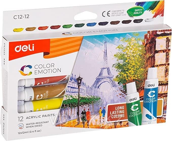 Набор акриловых красок Deli Color Emotion, 12 тюбиков, 12 мл - фото 1 - id-p102402677