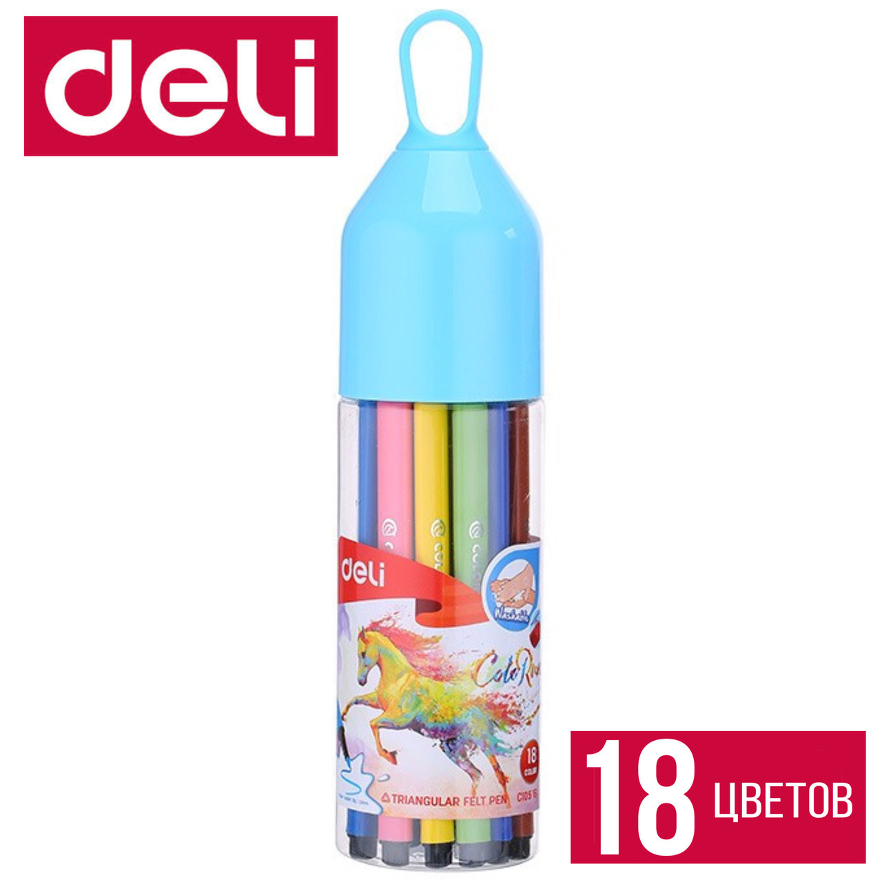 Фломастеры Deli ColoRun смываемые в пластиковой тубе, 18 цветов