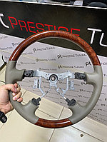 Руль на Land Cruiser 100 1998-2007 (коричневая дерево с бежевой гладкой кожей)