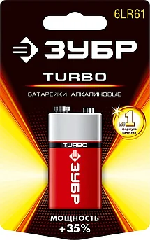 ЗУБР 6LR61, 9В, 1 ШТ., батарейка щелочная TURBO 59219_z01