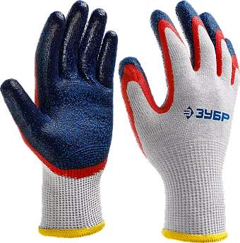 ЗУБР L-XL, перчатки с двойным текстурированным нитриловым обливом ЗАХВАТ-2 11454-XL Профессионал
