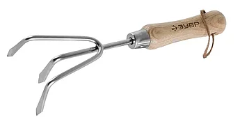 ЗУБР 100х85х285 мм, 3 зубца, нержавеющая сталь, деревянная ручка из ясеня, культиватор 4-39466 Эксперт