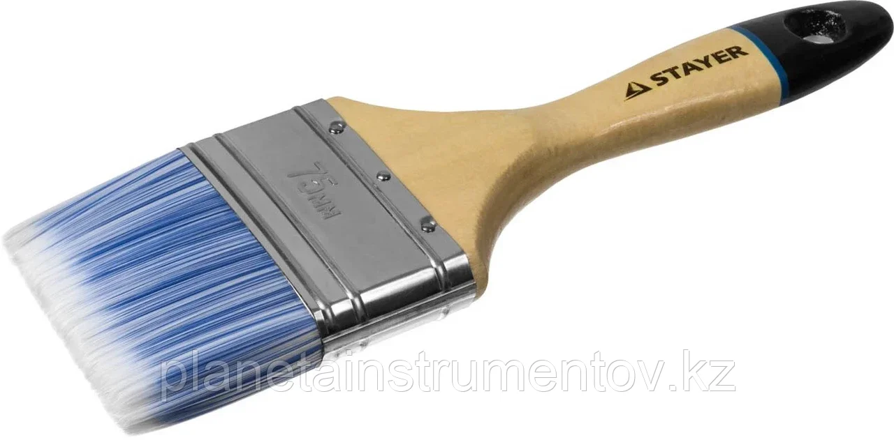 STAYER 75 мм, 3", щетина искусственная, деревянная ручка, кисть плоская AQUA 01062-075
