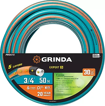 GRINDA 3/4", 50 м, 30 атм., пятислойный, армированный, шланг поливочный PROLine PREMIUM 429007-3/4-5