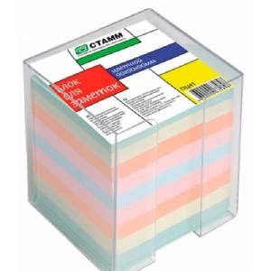 Блок для заметок цветной 9*9*9 в прозрачном пластбоксе  ПЦ41 СТАММ