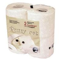ТЗ Туалетная бумага Комфорт Стандарт Pussy cat, 2-х слойная, 4 шт/уп., 19 м/рул., белая.