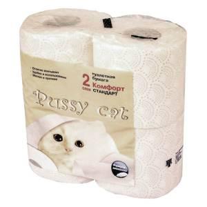 ТЗ Туалетная бумага Комфорт Стандарт Pussy cat, 2-х слойная, 4 шт/уп., 19 м/рул., белая. - фото 1 - id-p102452555