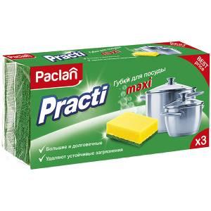 Губки для посуды PACLAN "Practi Maxi" поролон с абразивным слоем, 3шт/упак
