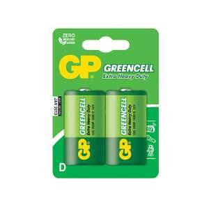 Батарейка D GP Greencell, R20, 1,5V, 2 шт. в блистере.