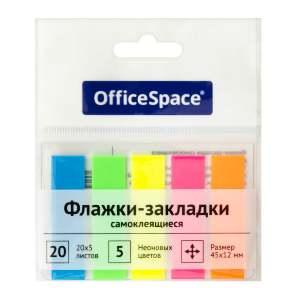 Флажки-закладки OfficeSpace, 45*12мм, 20л*5 неоновых цветов, европодвес