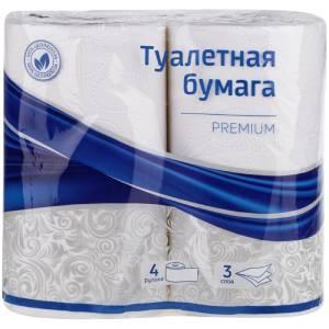 OfficeClean Premium Туалетная бумага, 3-х слойная, 4 шт/уп., 14,5 м/рул., тиснение, белая. - фото 1 - id-p102451502