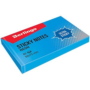 Самоклеящийся блок Berlingo "Ultra Sticky", 50*75мм, 80л, синий неон